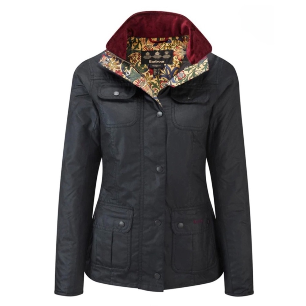 Barbour Women's Black Waxed Cotton Jacket with Floral Lining